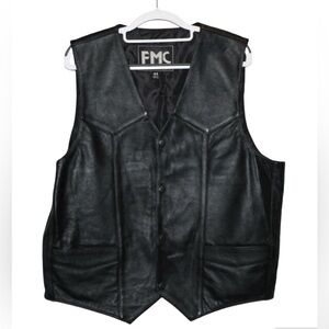 FMC Men’s Black Leather Biker Vest Size 44